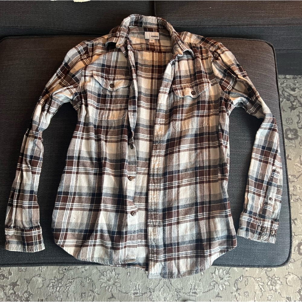 Brown and White Sonoma Button Down Flannel
